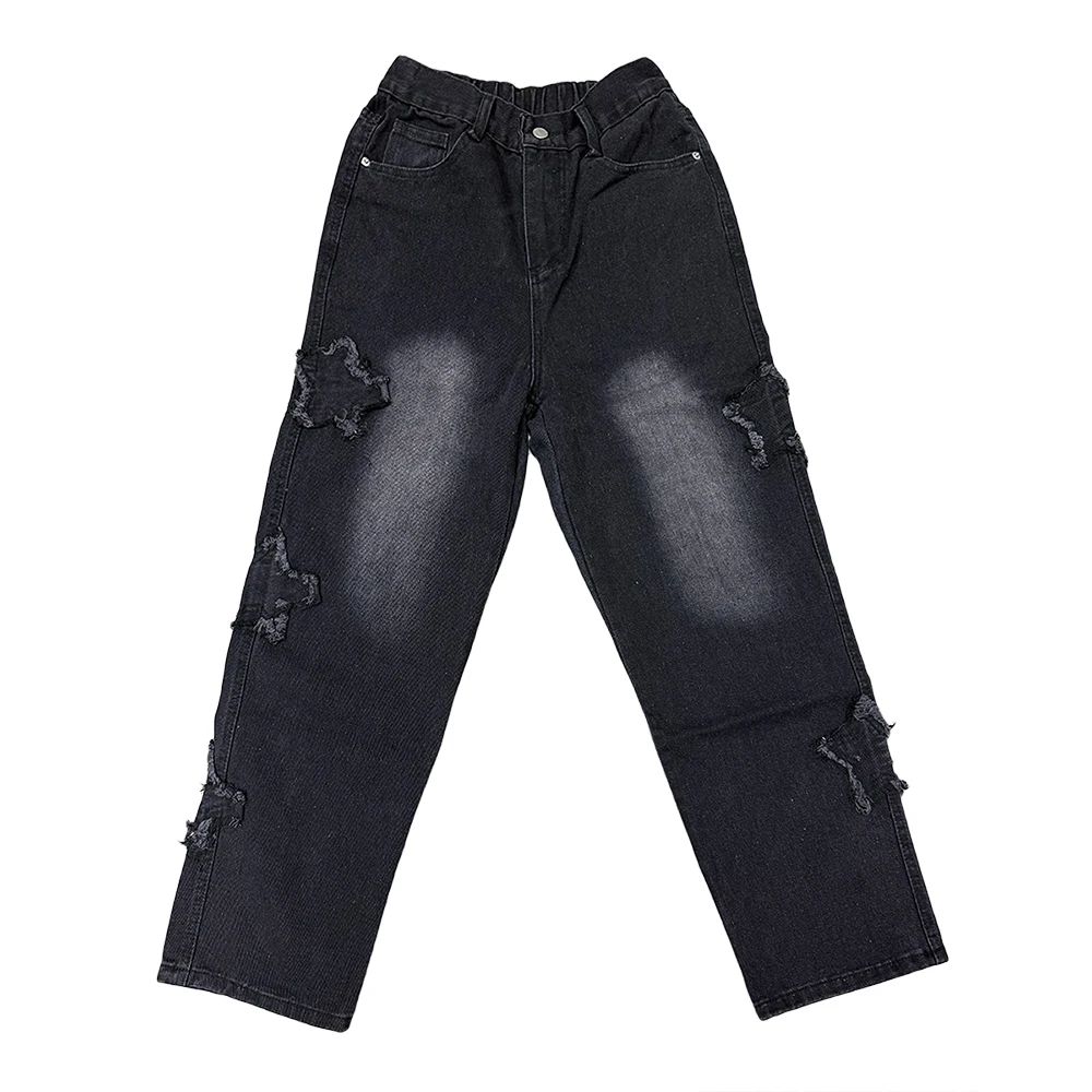 Neue Herren Star bestickte Mode Baggy Jeans Y2K Street Hip Hop Oversize gerade lose Denim Hose weites Bein Hose