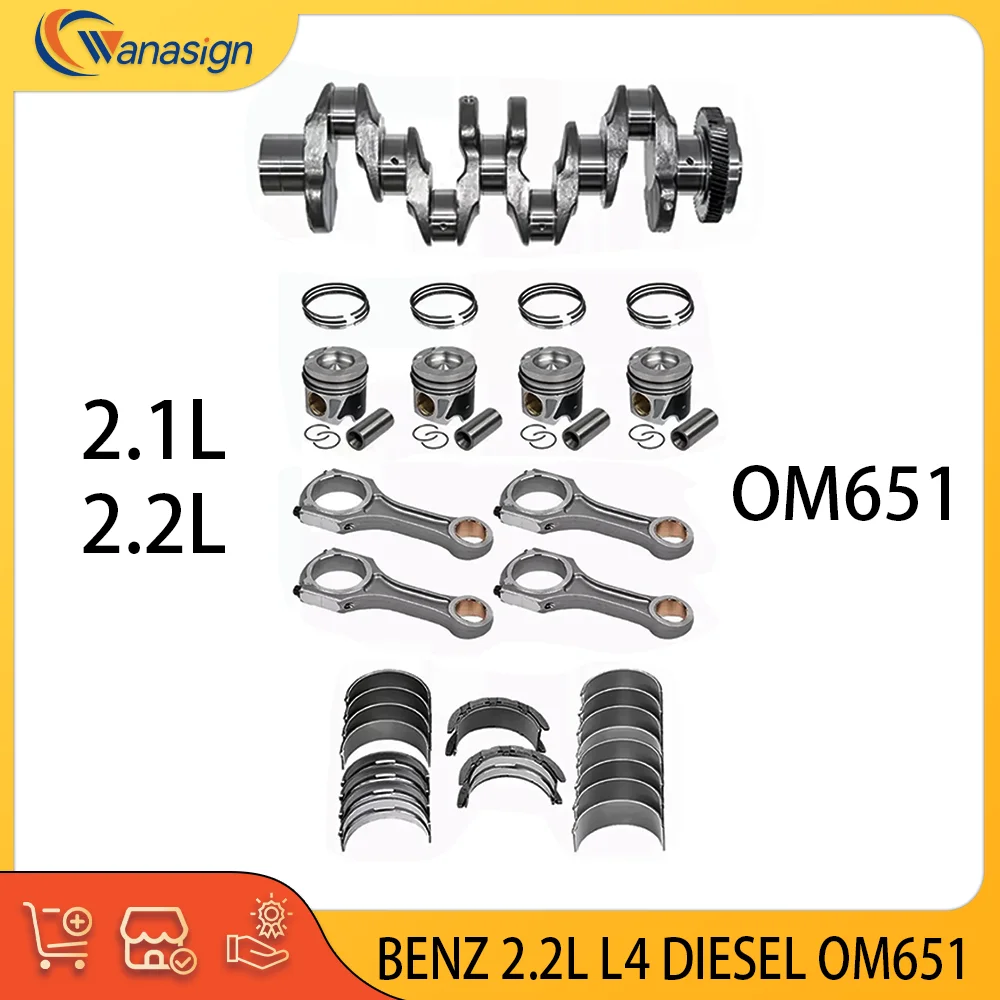 

AUTO ENGINE PARTS CRANKSHAFT Connecting rod Engine bearing Piston kit for MERCEDES-BENZ 2.1L 2.2L L4 2.2 L T DIESEL OM651 CDI