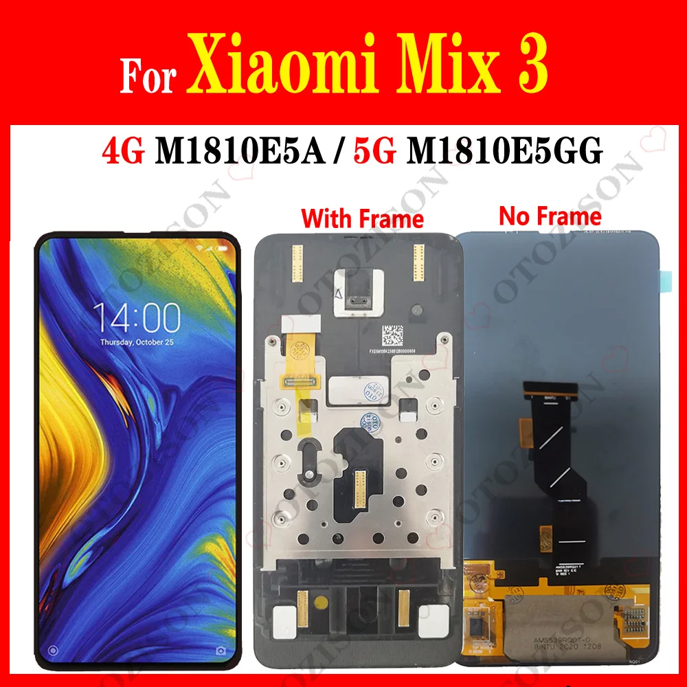 For Xiaomi Mi Mix 3 LCD Mix3 5G LCD M1810E5GG Display With Frame Screen Touch Sensor Digitizer Full Assembly Mix 3 Display 6.39“