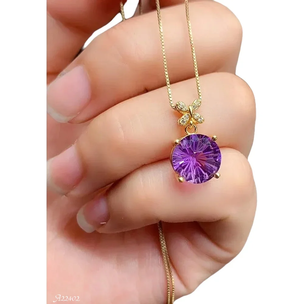 

KJJEAXCMY-925 Sterling Silver Pendant for Women, Natural Colored Gemstone, Amethyst, Girl's Party, Birthday and Christmas Gift