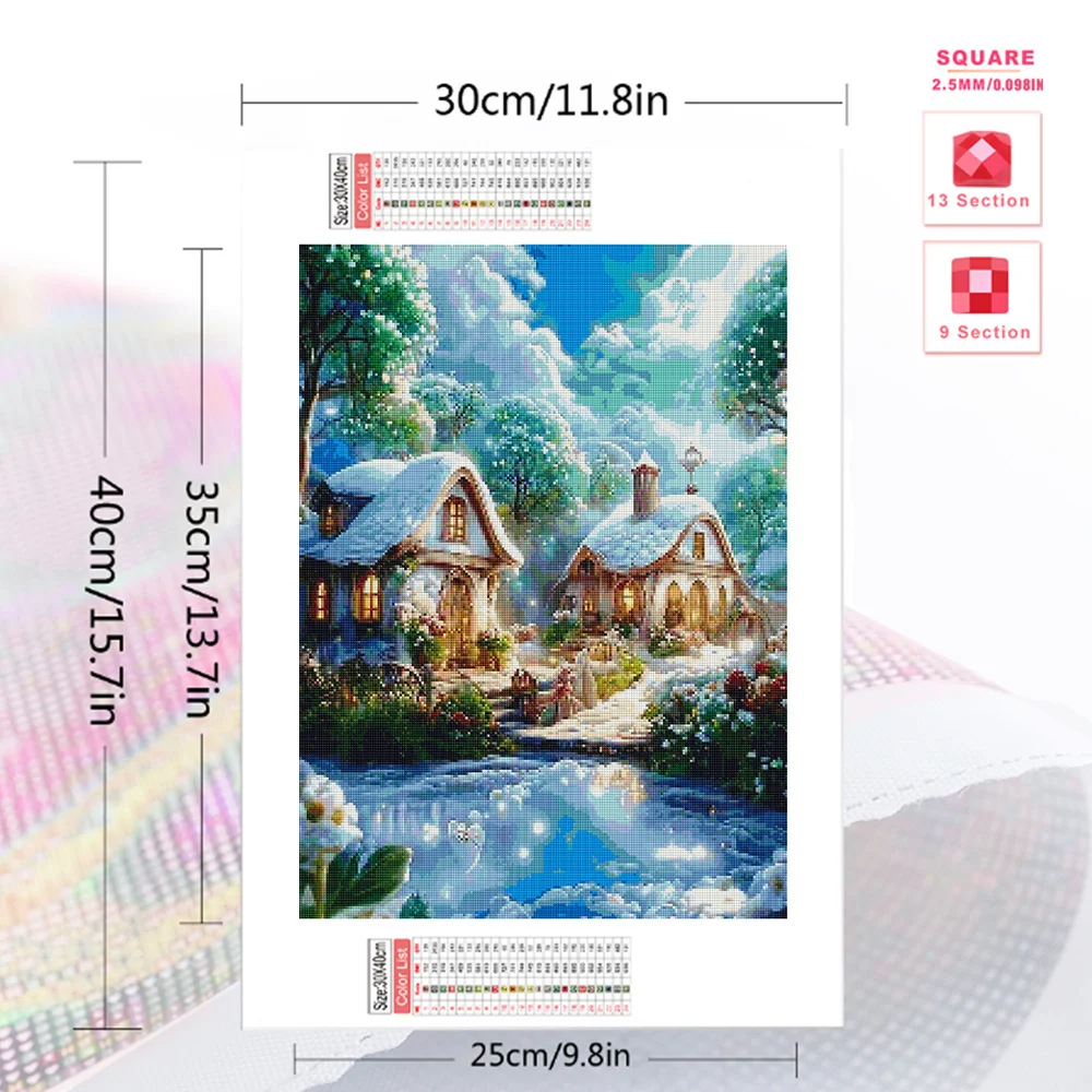 Evershine House Diamond Painting DIY Landscape Wall Art Picture Of Rhinestones Snow Mosaic Winter Embroidery Garden