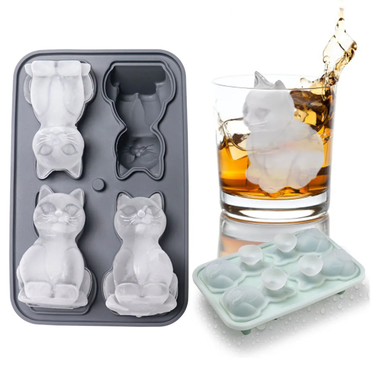 3D Sitting Kitten Milk Ice Tray 4 Hole Animal Cat Jelly Chocolate Silicone Mold Party Dessert Summer Drink Birthday Cake Decor