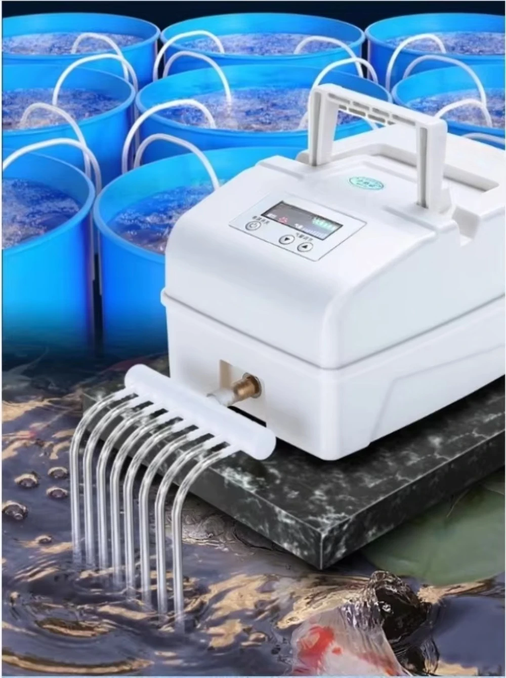 40W Fish Tank Oxygenator Pump, AC/DC Dual-purpose Lithium Battery Portable Oxygenator, Rechargeable Oxygen Pump