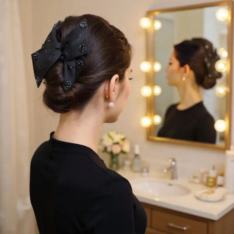 أنيقة كبيرة الراين القوس مشبك شعر السلطعون اللؤلؤ دبابيس الشعر النساء الفتيات الحلو حلية شعر مقاطع الشعر موضة إكسسوارات الشعر #6