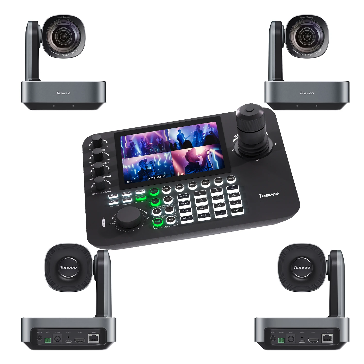 2025 Hot Sale Conference System VL12U AI Tracking 4K PTZ Camera And 4 -Split Screens 4D KB300PRO Joystick Controller Group