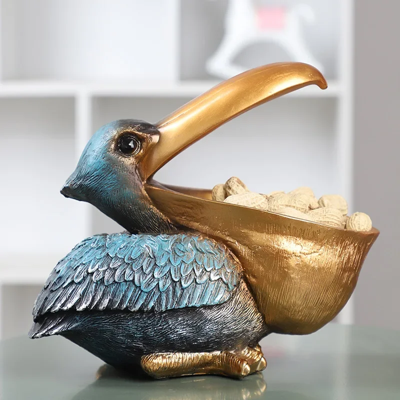 Nordic Creative Pelican Bird Figurine Jewelry Key Storage Creative Resin Toucan Statue Home Living Room Office Table Decoration