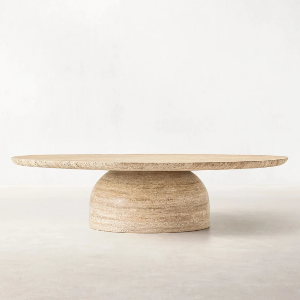 Modern Table Dining Room Furniture Cupola Carved Handcrafted Natural Travertine Material Round Coffee Table