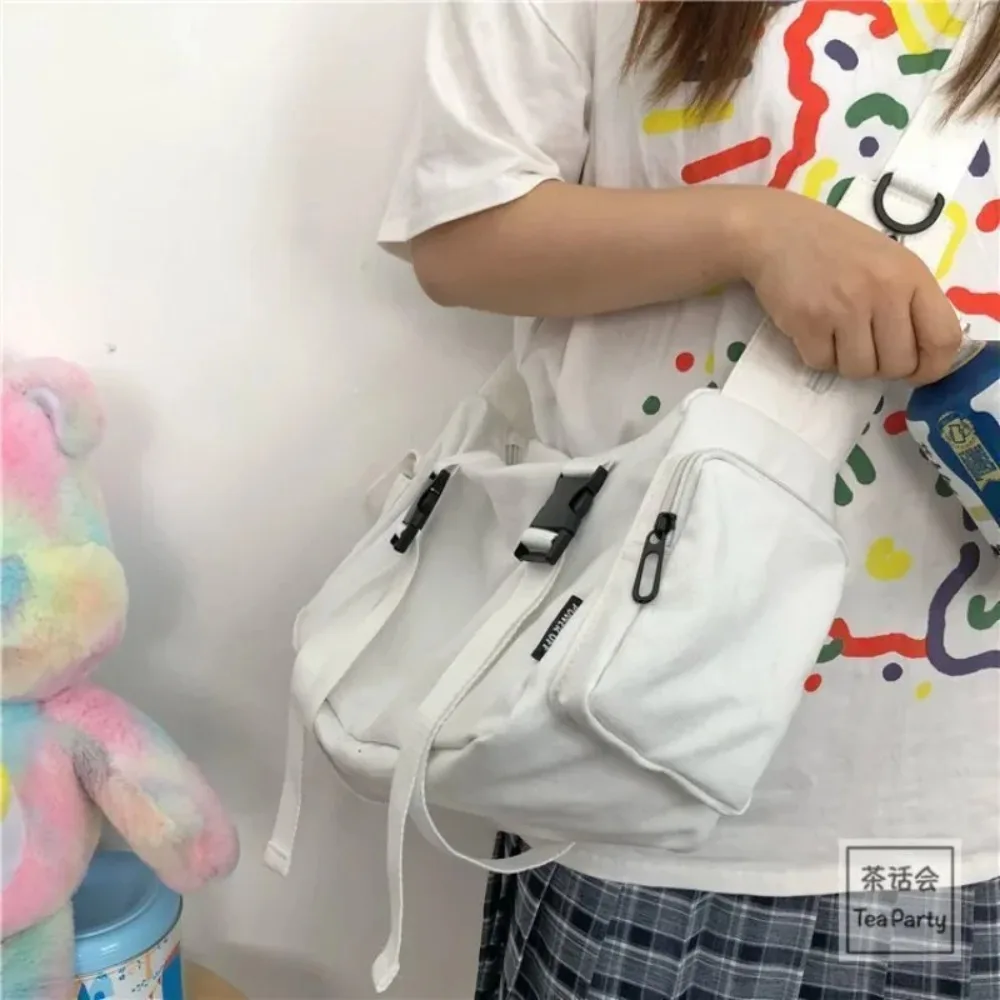 Japanese Harajuku Women Messenger Bag Solid Color Canvas Crossbody Bags Student Large Capacity Handbags Shoulder Bag image 3