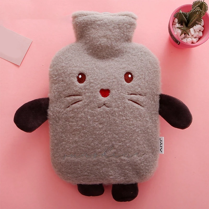 1/2 L Hot Water Bottle With Cover Pig Bear Cold-proof Plush Hot Water Bottle Protective Removable Hot Water Bag Cover Supplies