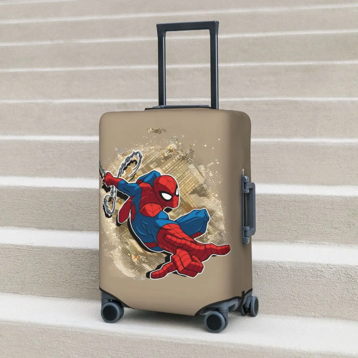 Spider Man Web Slinging Above Grunge City Suitcase Cover Cruise Trip Protection Holiday Useful Luggage Case