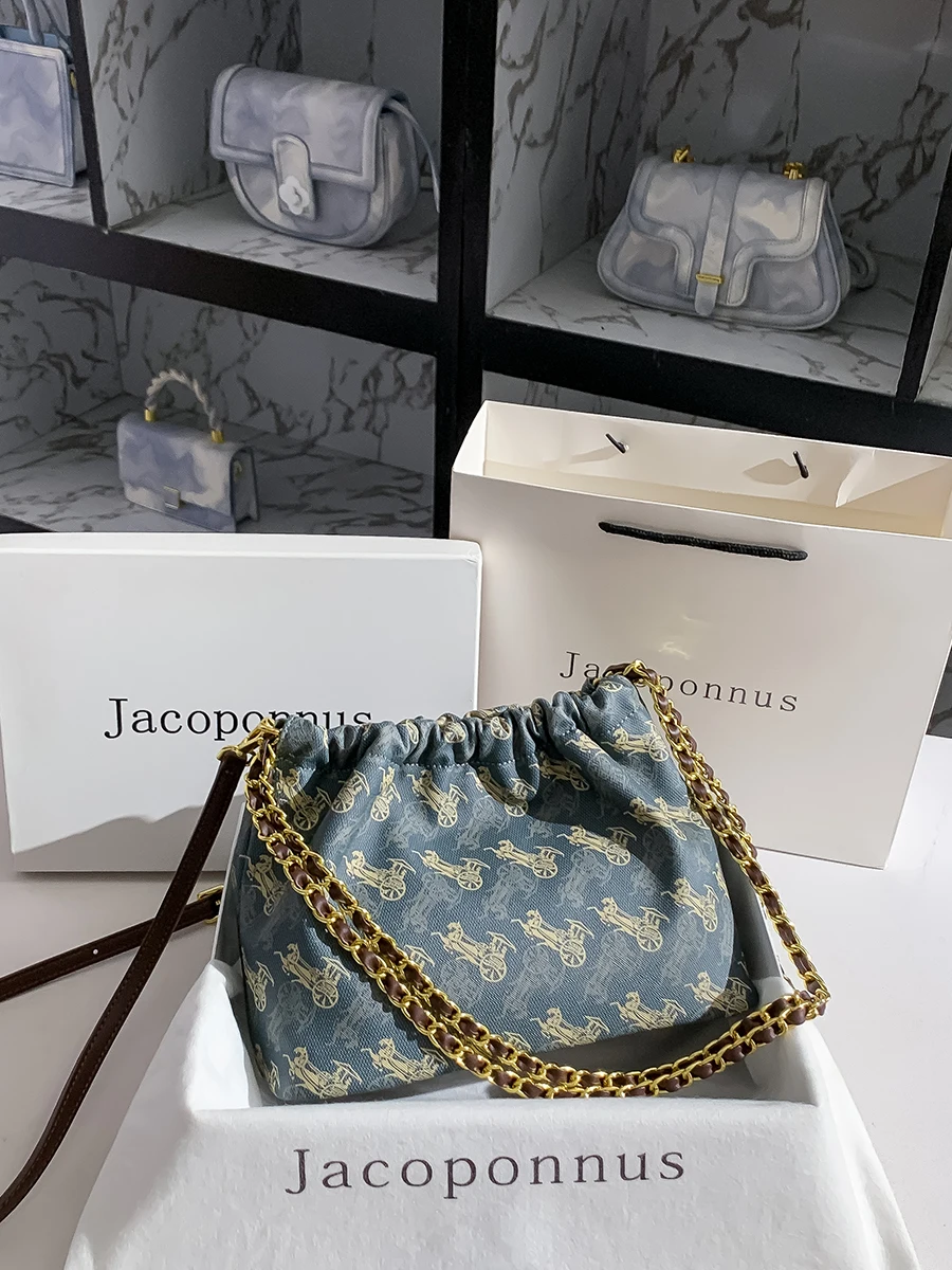 

Женская сумка-кошелек Jacoponnus из натуральной кожи в стиле ретро, новинка 2025, модная сумка-ведро через плечо, мягкая сумка