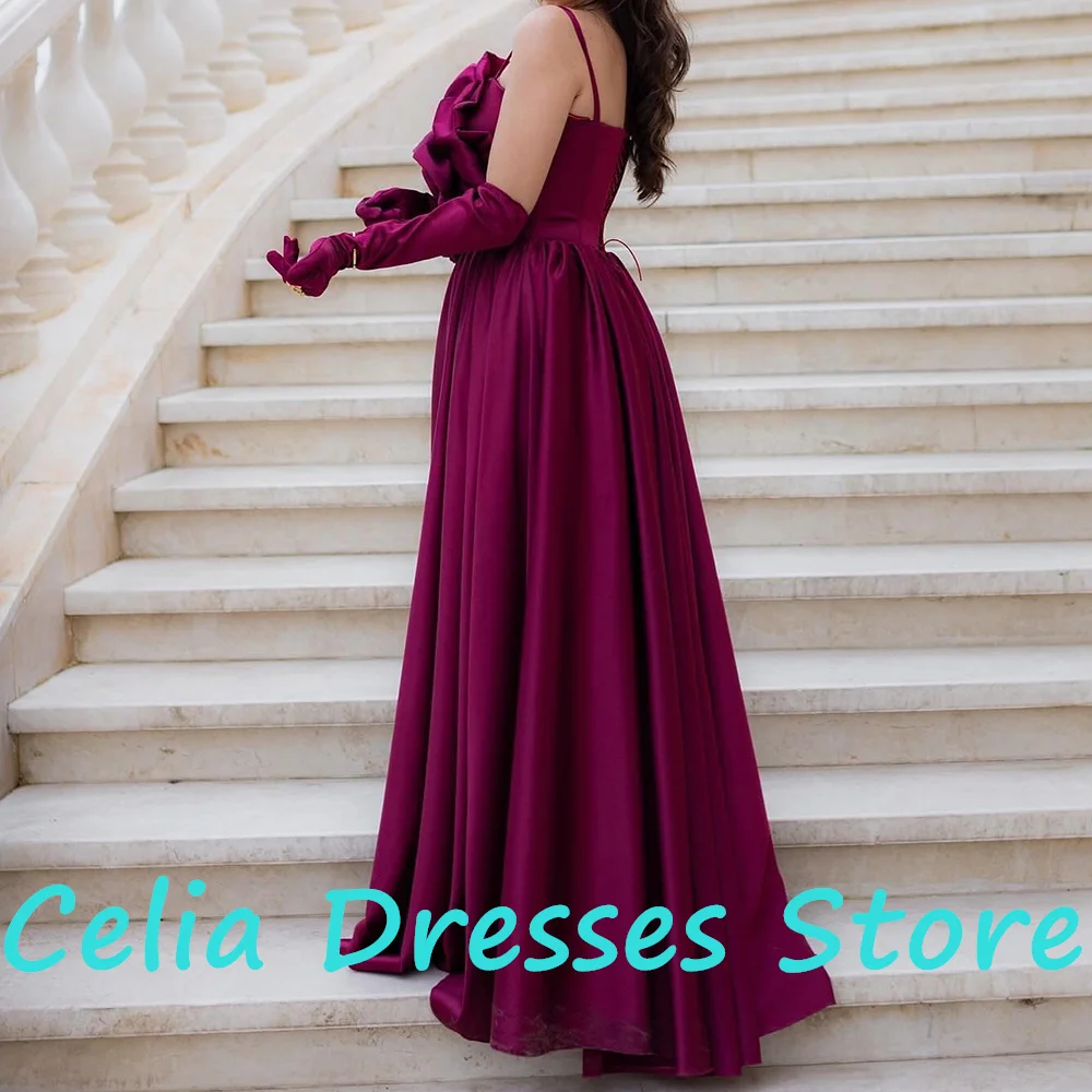 CustomizedFloor Length Straight Satin Sleeveless Spaghetti Straps Pleats Sweep Train Solid Color Evening Dress Special Occasion 