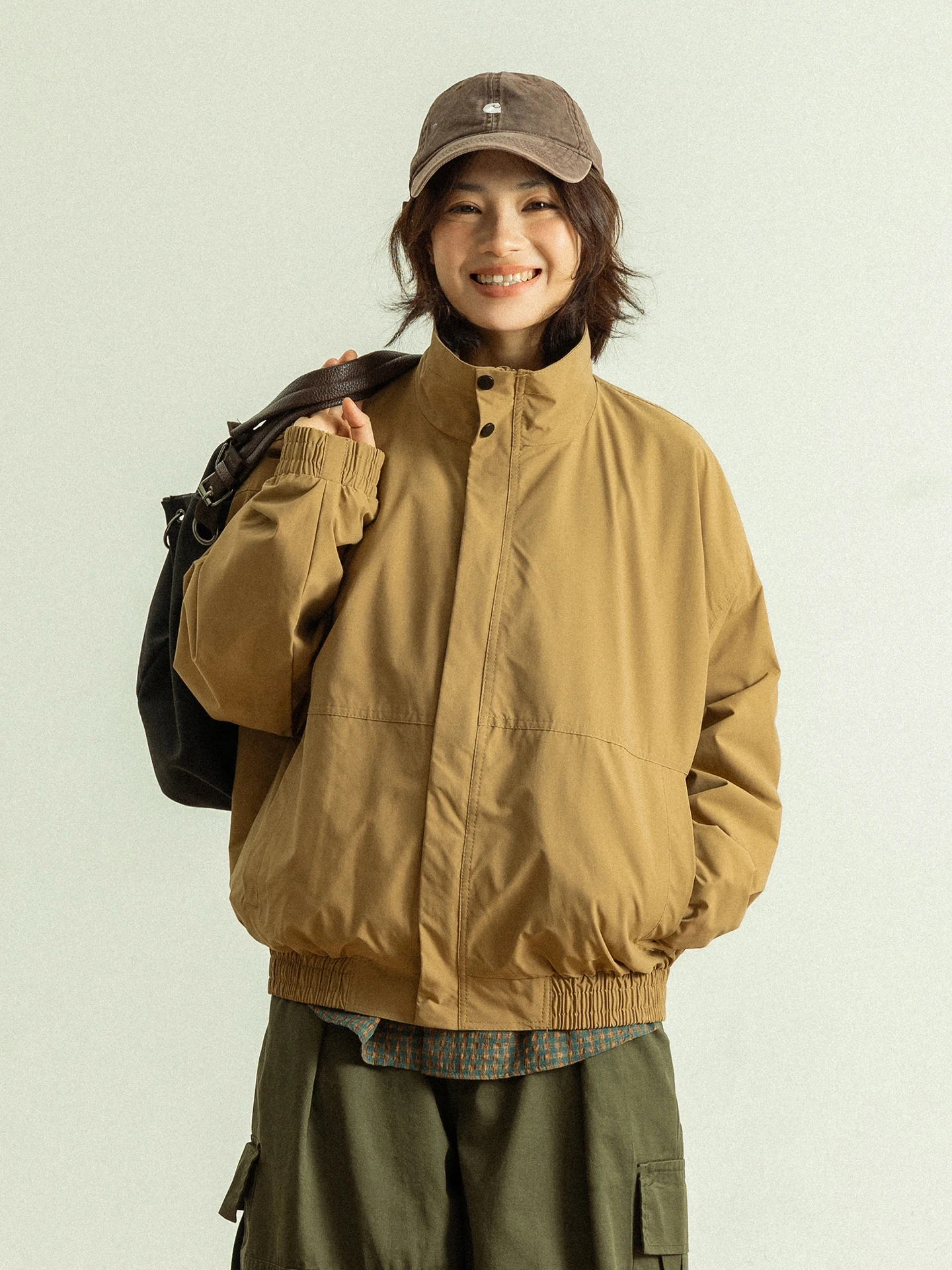 

GoodNorth Retro Workwear ex Loose Casual Stand Collar Jaet Polyester Spring Outerwear Long Sve Zipper Closure ...