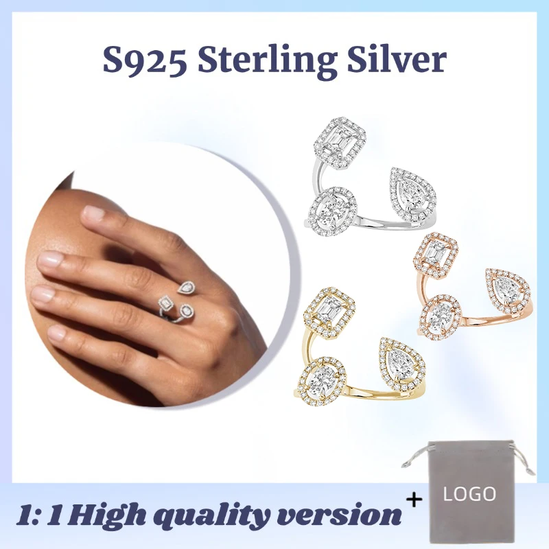 Messik Official Website My Twin Series Geometric Opening Rings S925 Sterling Silver Rings For Women, Diamond Luxury Jewelry