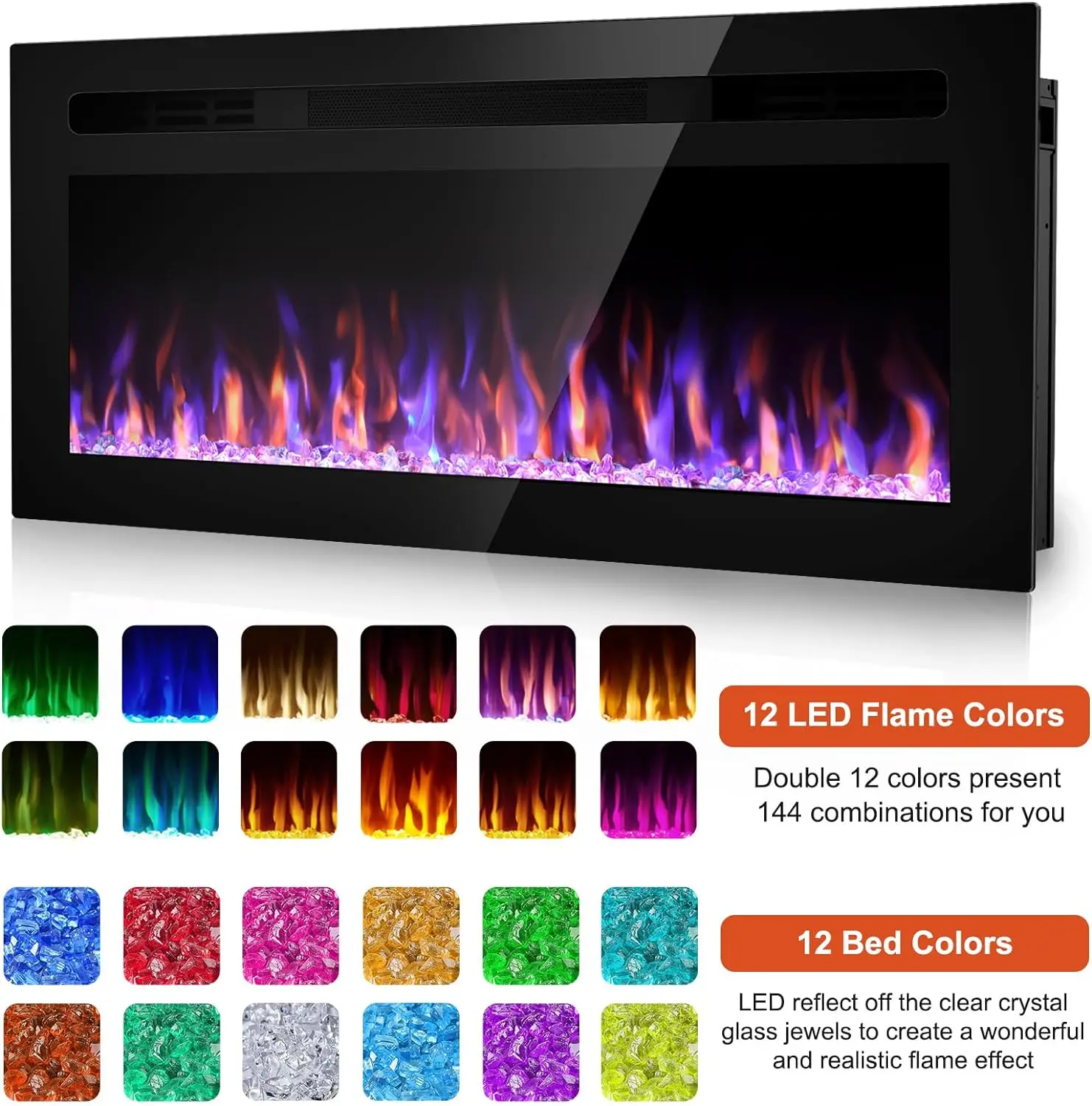 1500W Electric Fireplaces for Living Room Wood Decorative 3d Flame Indoor Recessed Wall Mounted Home Heater With Remote Control