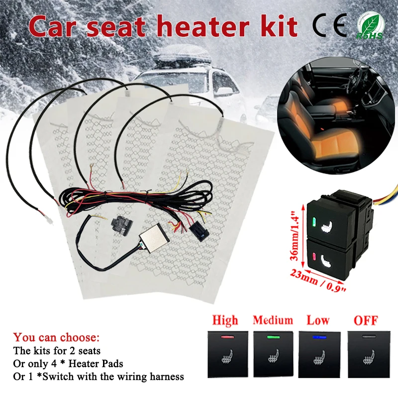 New Build-in 12V Car Seat Heater Fit 2 Seat Carbon Fiber Fast Heating Pads 3-Level Switch Replace for Honda Accord 2015-2023