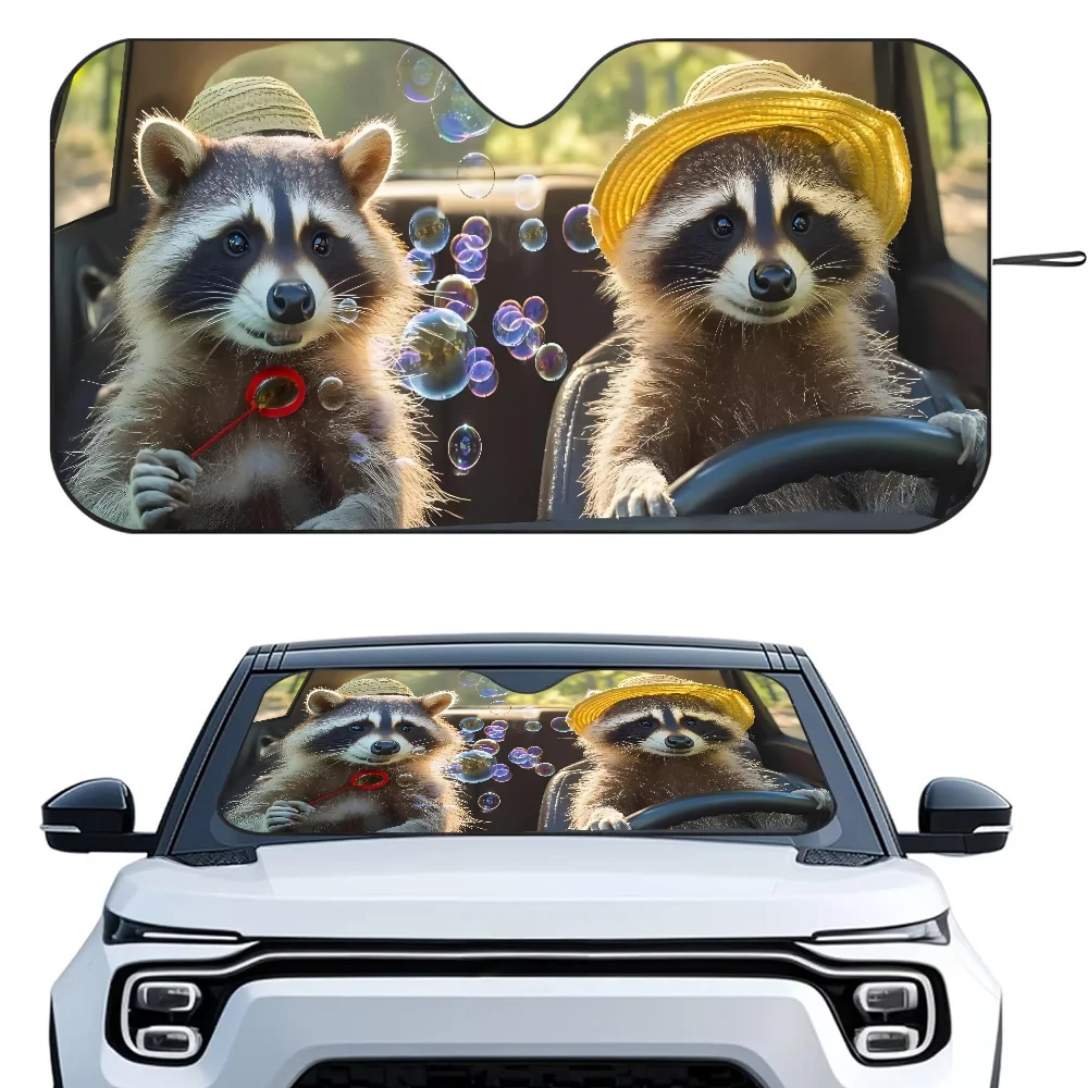 

Raccoons Animals Car Sunshade Curtains Heat-insulating Aluminum FilmReusable Suction Cup Blocks UV Rays Car Sun Visor Protector