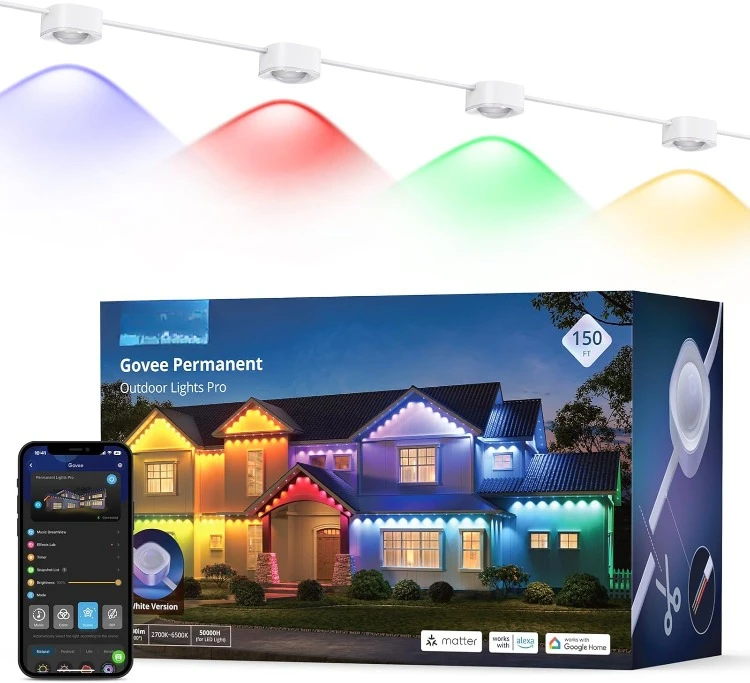 Permanent Outdoor Lights Pro, 150ft with 90 RGBIC LED Lights for Daily and Accent Lighting, 75 Scene Modes for Christmas