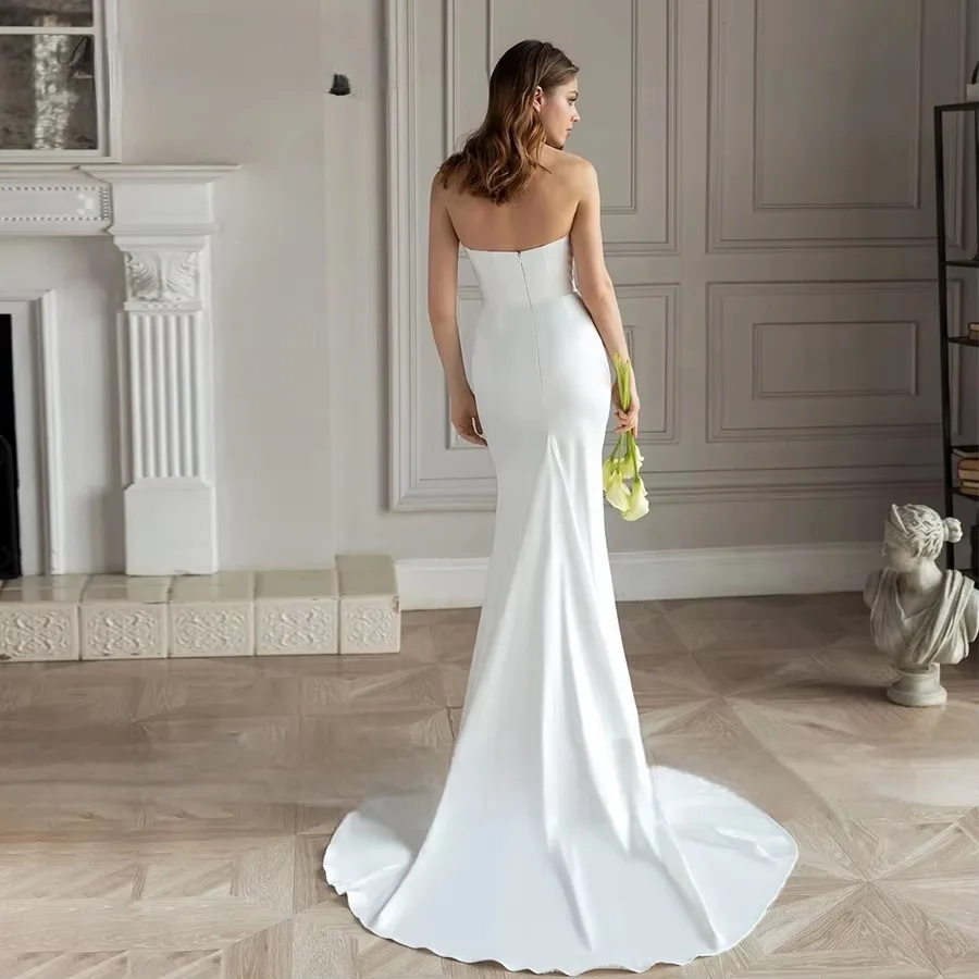 Personalizado cetim sereia vestido de casamento trem destacável 2 em 1 robe de mariée querida sem costas vestidos de noiva