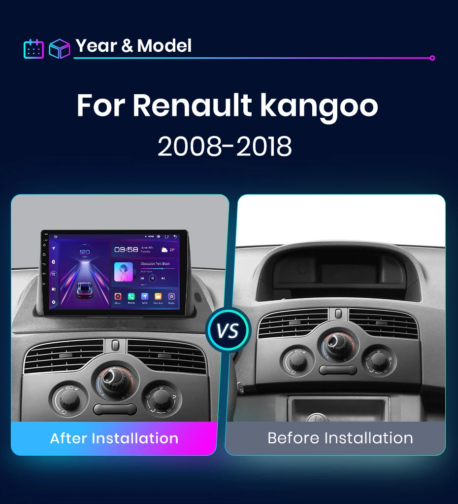 Junsun Wireless CarPlay Android Auto Autoradio für Renault Kangoo 2008–2018 GPS 360 ° Panoramakamera Multimedia 2DIN – Detail 3