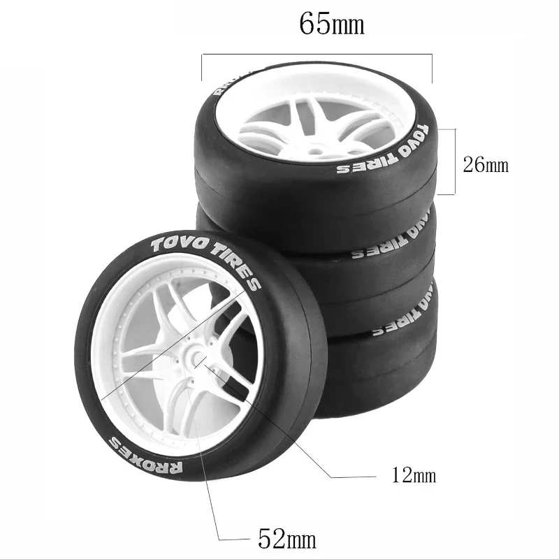 Pneu de Deriva Dura para Carro de Deriva, Deriva, Na Estrada, Touring, Carro de Corrida, Tamiya, TT01, TT02, XV01, PTG-2, Kyosho, HPI, HSP, 1: 10,65mm, 4Pcs