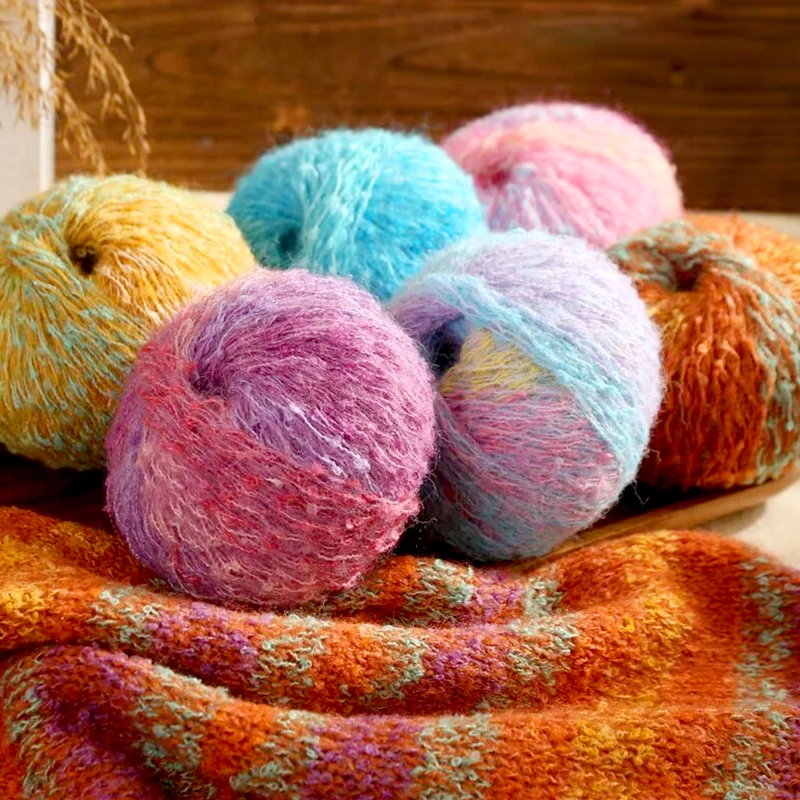 1Roll Gradient Mohair Yarn Soft Skin-friendly DIY Hand Knitting Sweater Shawl Scarf Wool Yarn Crochet Thread Material Supplies