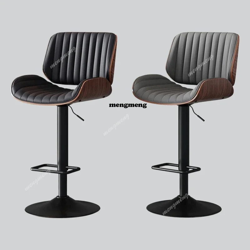 Black Adjustable Bar Stools Swivel Commercial Elegant Modern Bar Stools Ergonomic Solid Wood Taburetes Para Barra Furniture D80