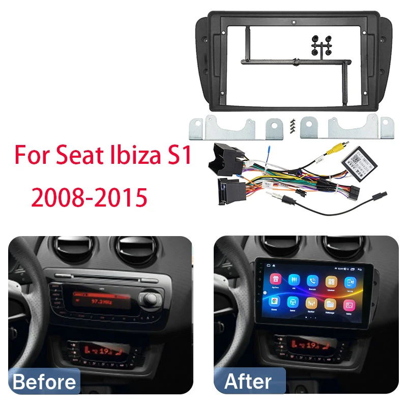 9 inch  2 din Car Fascia Frame Adapter For Seat Ibiza S1 2008-2015 Android Radio Audio Dash Panel Cover Harness