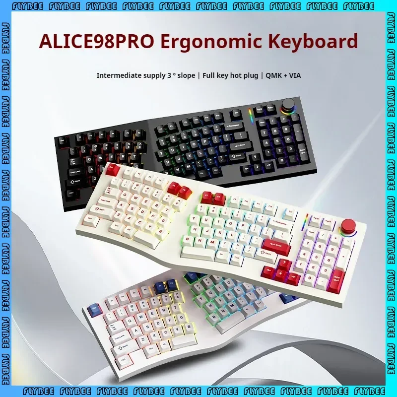 FEKER Alice98pro Special-Shaped Ergonomic Wireless Three Mode Mechanical Keyboard Hot Swappable RGB Customized Office Keyboard