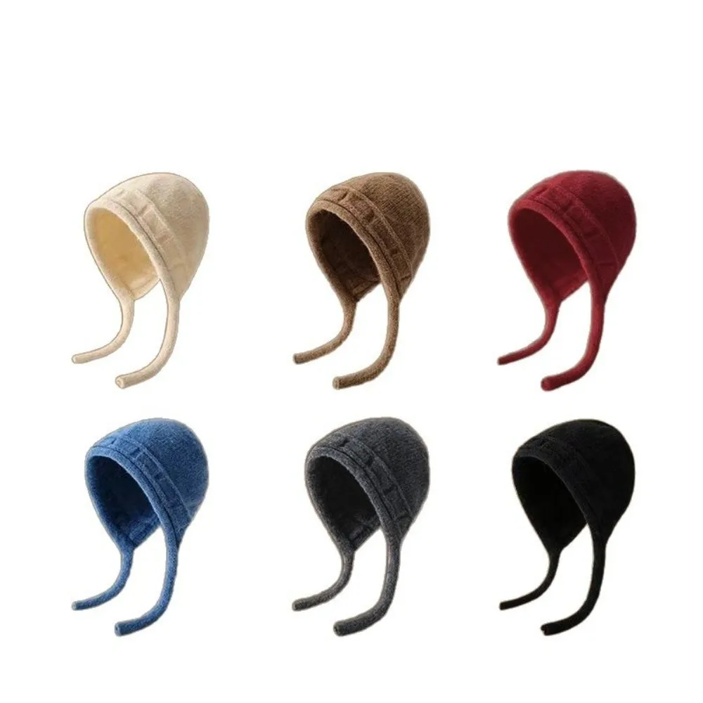 Fashion Solid Color Winter Knitted Hat Anti-cold Ear Protection Hat Ear Flap Thickened Pullover Hat Outdoor 5