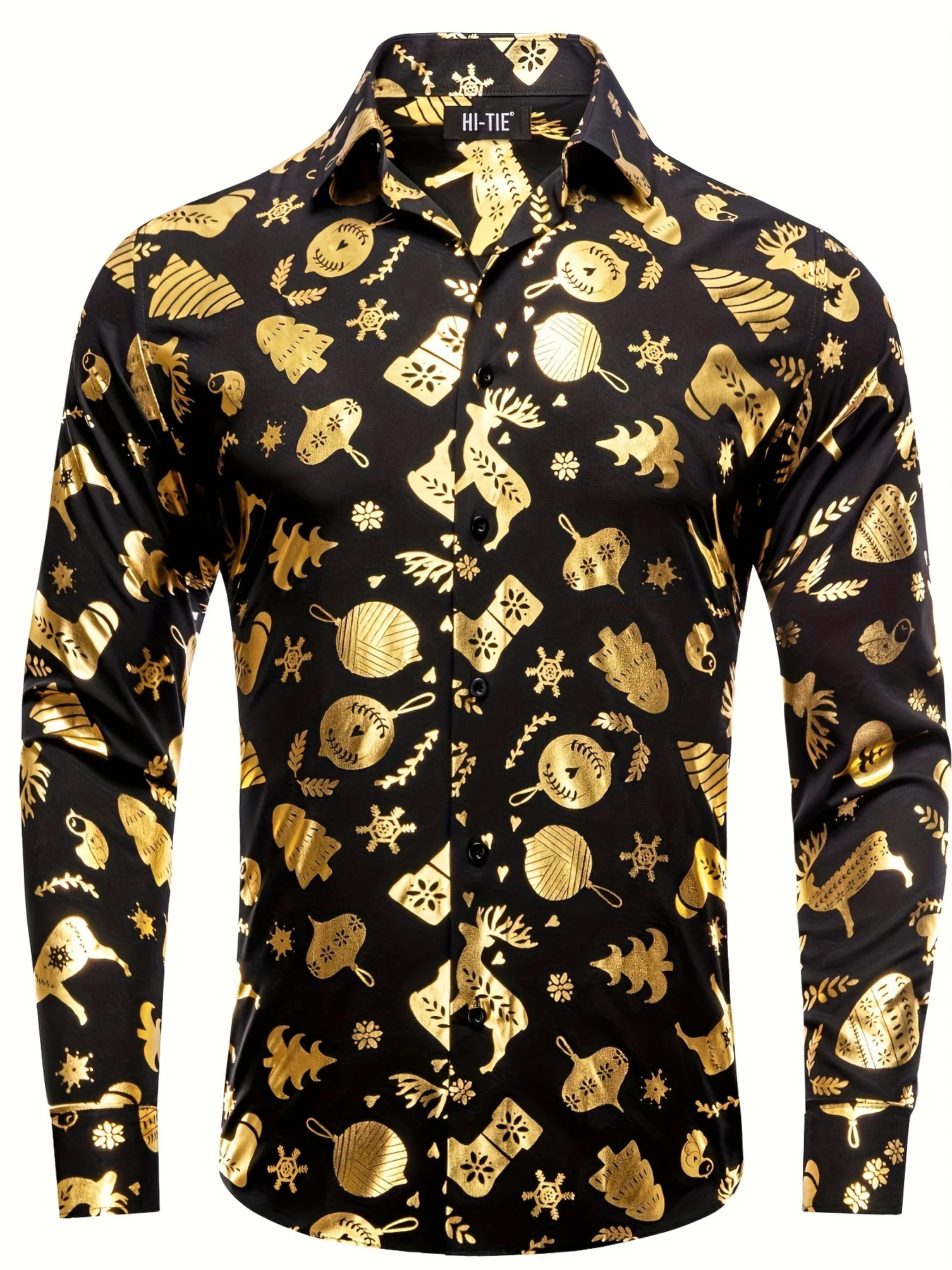 Christmas Festival Theme Men\'s 3D Printed Formal Shirts Golden Snowflakes Graphic Long Sleeve Shirt Fashion Men\'s Shirts For Men