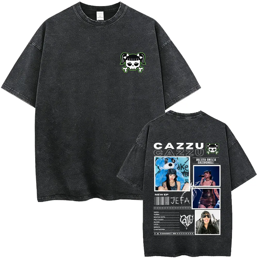 

Latin Trap Cazzu Washed Vintage T-shirt Men Women Fashion Pop Music T Shirt Unisex Casual Cotton Oversized Short Sleeve T-shirts