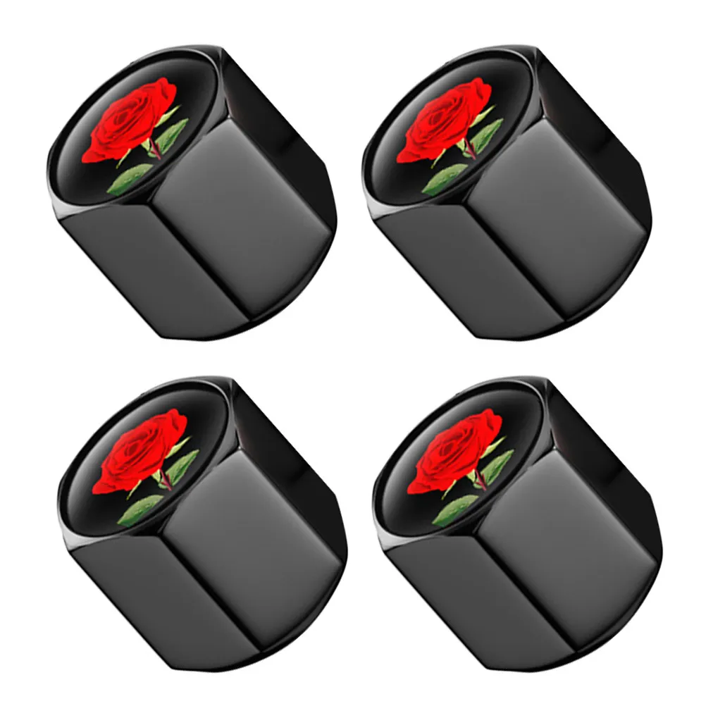 

4Pcs Universal Tire Valve Stem Caps Red Rose Design Dust Proof Airtight Car Truck Bike Accessories Funny Tire Valve Caps
