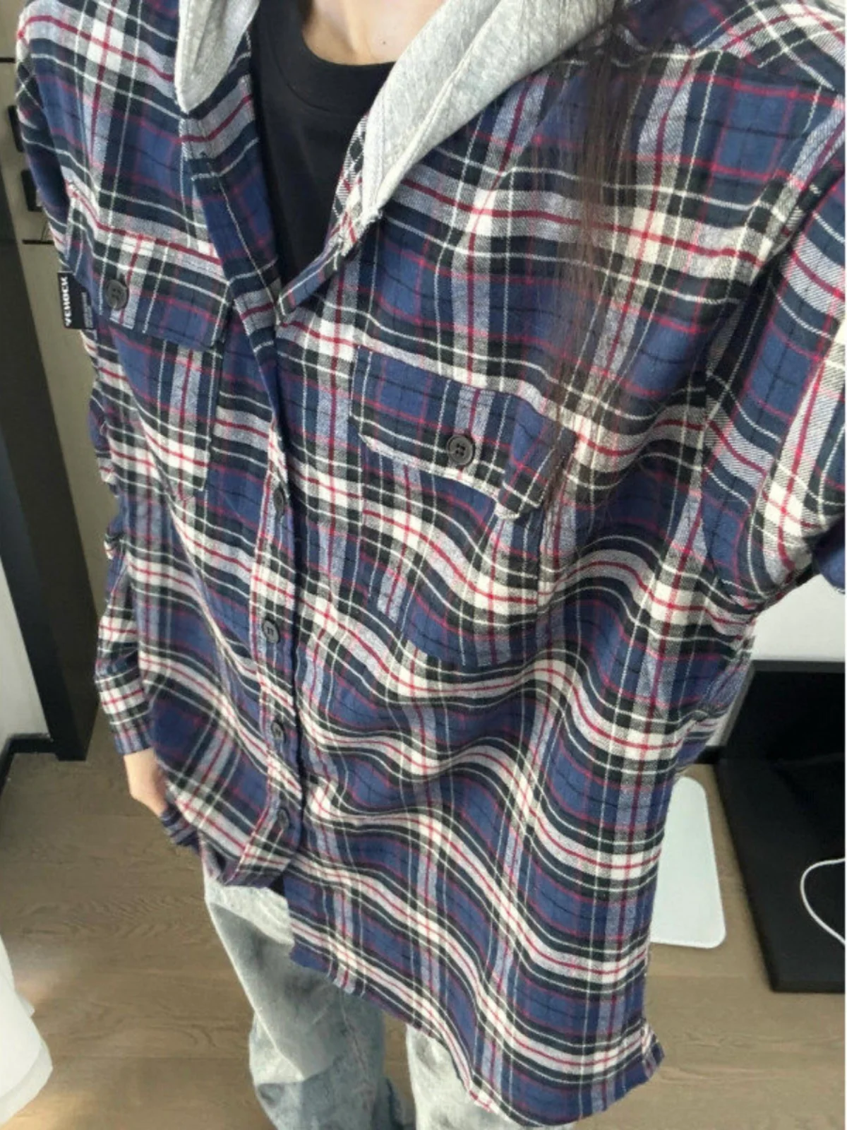 

Мужская повседневная рабочая одежда в клетку в стиле преппи с капюшоном для подростков, весна-осень, длинная свеч, хлопковая уличная одежда на пуговицах с завышенной талией