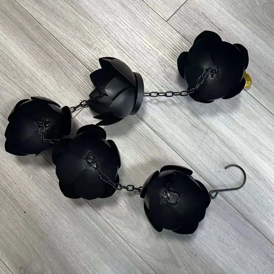 

Outdoor Metal Lotus Rain Chain for Garden Yard - Decorative Downspout Replacement Drainage Rust-Resistant Hanging Water Decor
