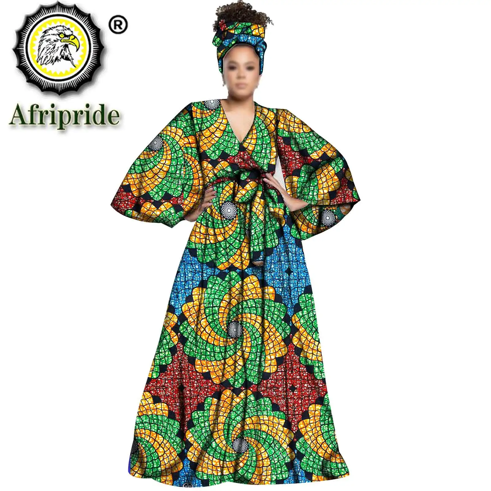 2026Spring african design robes for women dashiki print with headscarf and sashes vintage floor-length dress AFRIPEIDE S1925035