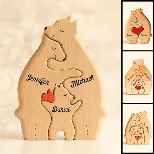 

Wooden Personalised Bear Family Theme Art Puzzle DIY Family Name Puzzle Desktop Ornament Home Deco Customized Gift For Family