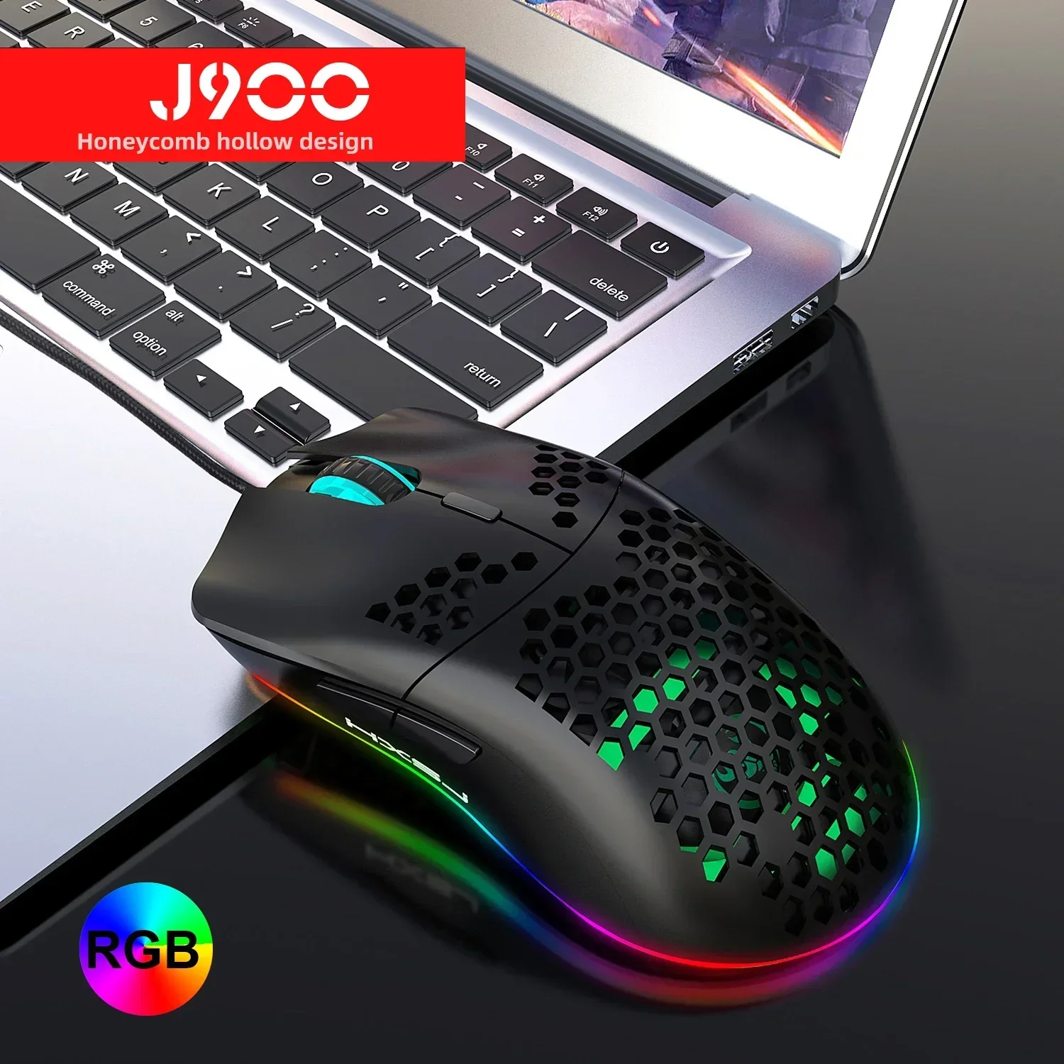 Zllmhy 6400dpi j900 mouse para jogos rgb luminoso leve macro programação oca ergonomia mouse com fio para jogos de laptop escritório