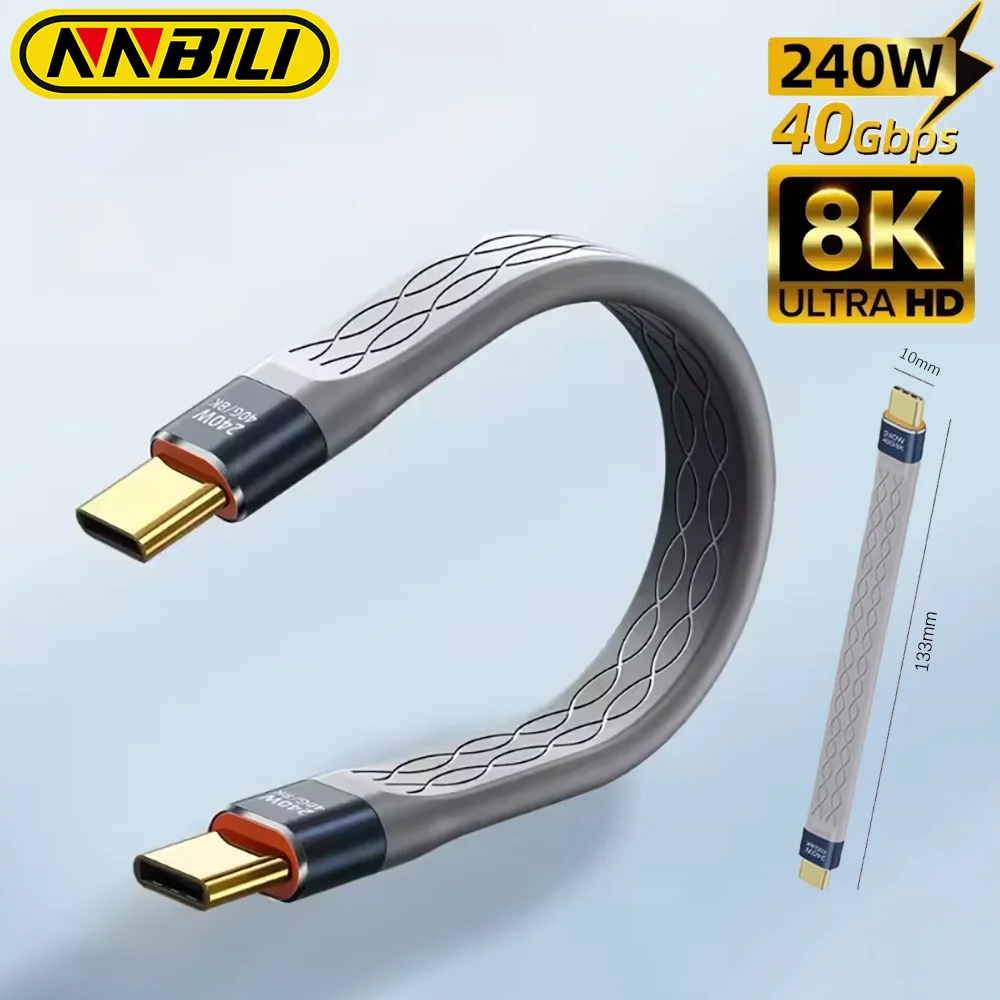 NNBILI 240W PD3.1 USB4 40Gbps USB-C to C Cable 8K@60Hz Fast Charging Data Sync for MacBook iPad Pro Samsung Flat Flexible Cord