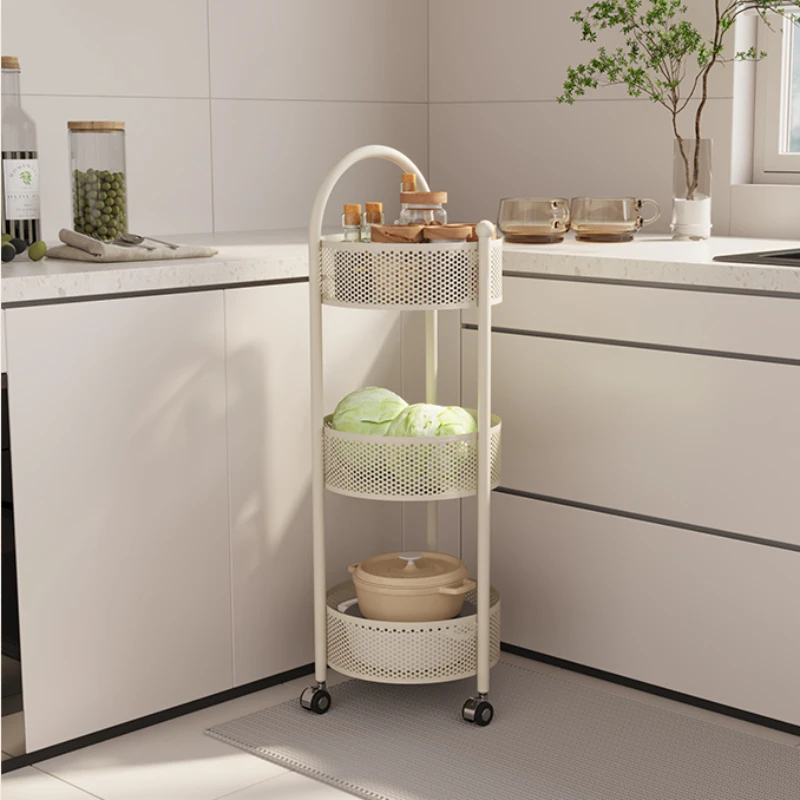 

Light Luxury Kitchen Carts Multi-Layer Floor Vegetable Basket Nano Baked Paint Spice Holder for Living Room Snack Storage