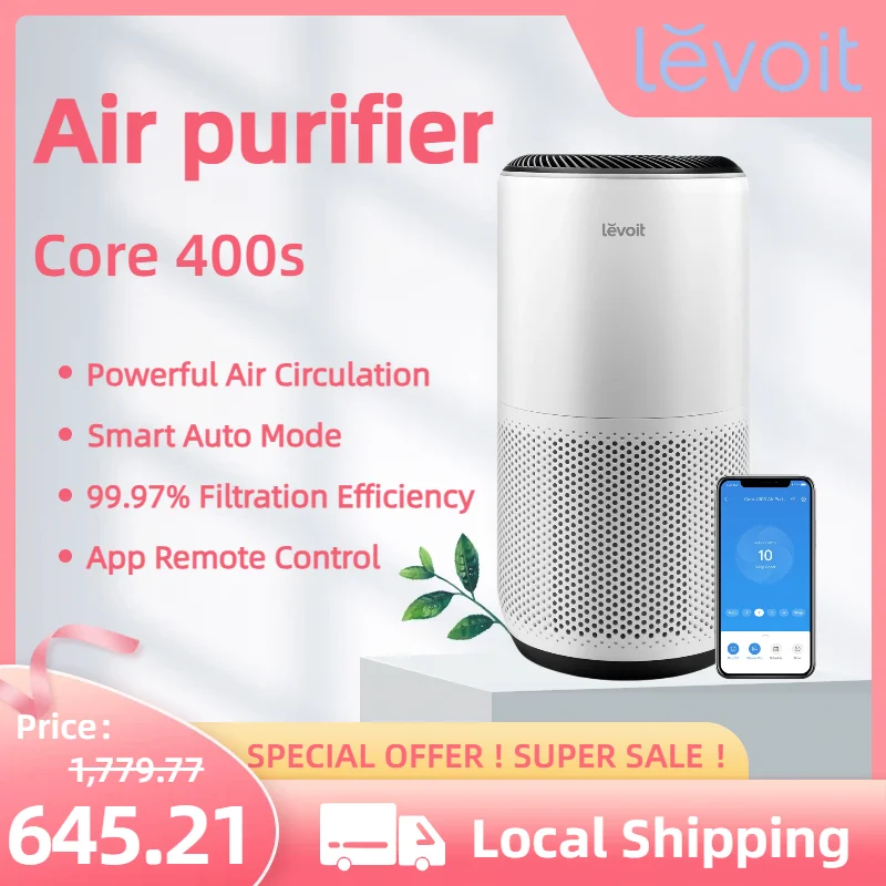 فلتر هواء منقي هواء Levoit HEPA للمنزل، تغطية 83 م2، مستشعر CADR 400 م 3/ساعة، مستشعر PM2.5، يزيل حبوب اللقاح/الغبار/الدخان بنسبة 99.97%، كور 400 ثانية
