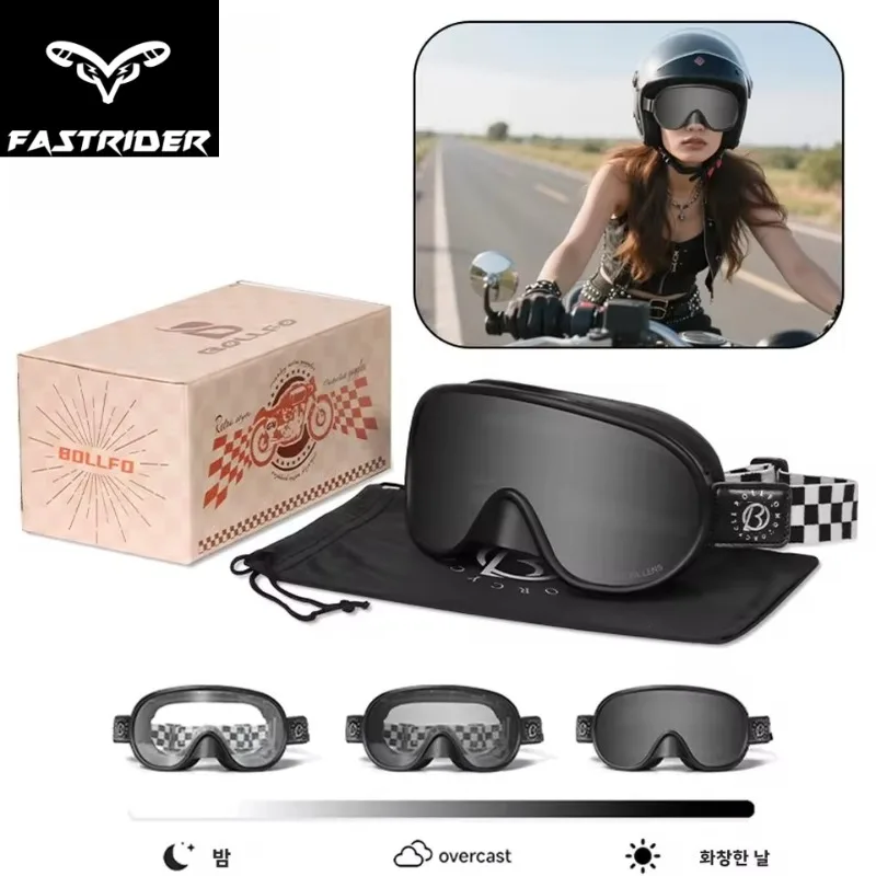 

Винтажные мотоциклетные очки-маска для ношения поверх очков, фотохромные, с защитой от УФ400, для мотокросса, для мужчин и женщин, с двойной защитой от запотевания, гоночные очки