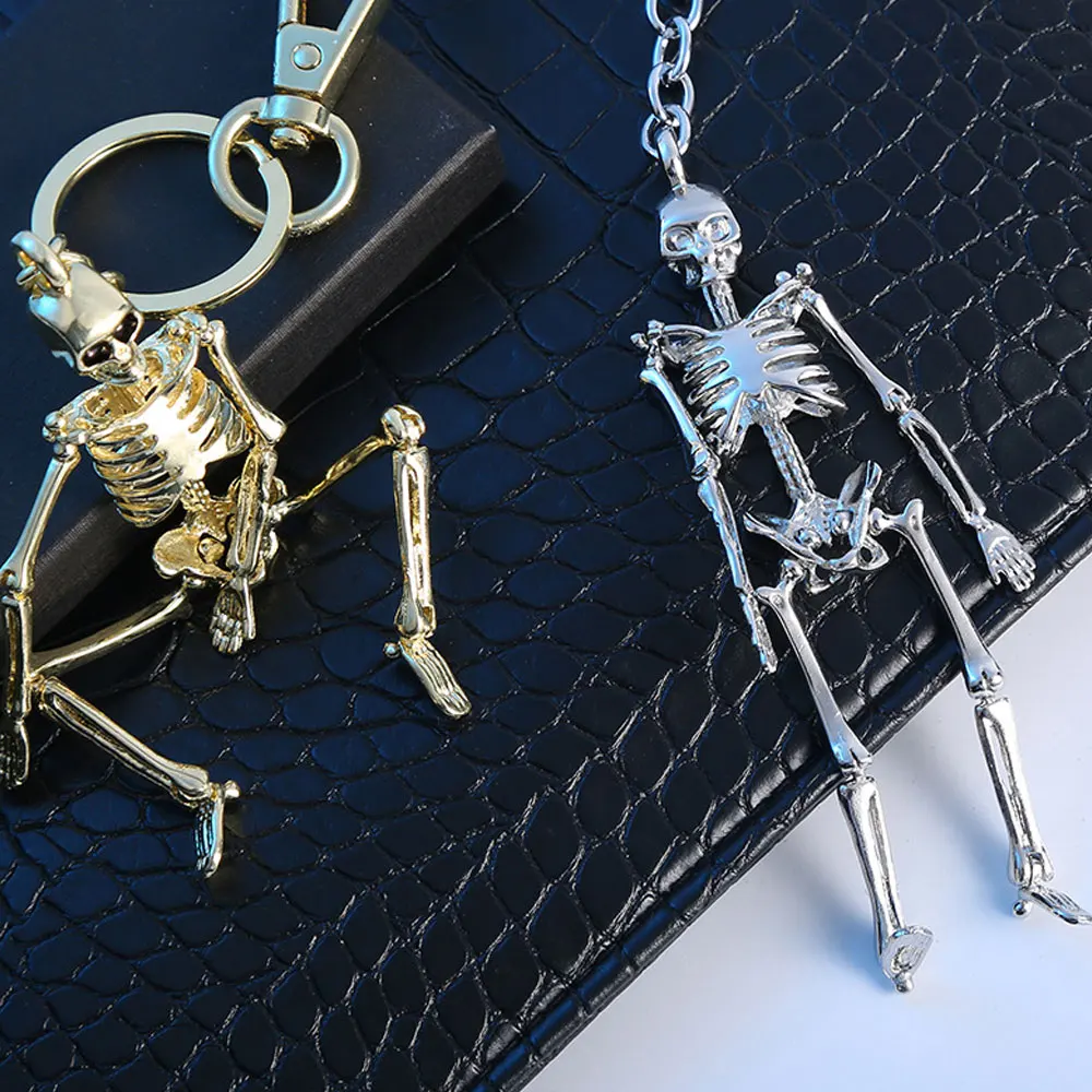 Foldable Skeleton Pendant Metal Alloy Bag Charm Key Ring Car Keychain Keyring Key Chain for Men Women Antique Silver Color