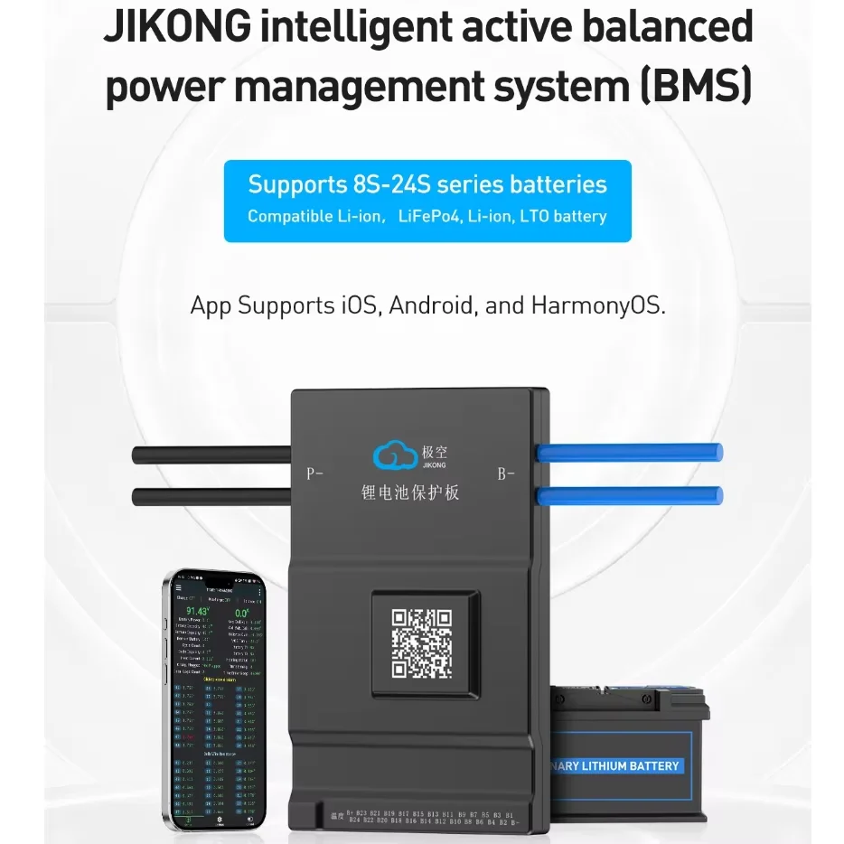 JK BMS 150A Smart Active Balance System 18650 Batteries 1A 8S 24V Lifepo4 JIKONG BT Li-ion Compatible with Ebike Camping Home