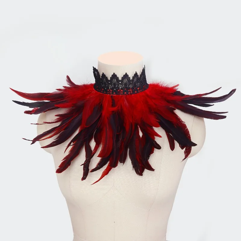 Viktorianischer Stil Feder-Spitzenkragen Feder-Handgelenksmanschetten Halloween-Kostüm-Accessoire Bühnenshow Cosplay-Schal & Manschette für Party – Detail 11