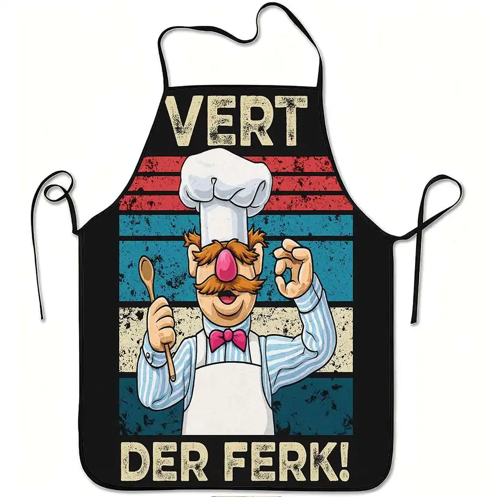 1pc Humorous Swedish Chef Cartoon Apron, Made of Durable And Easy-To-Clean Polyester, with Adjustable Waistband, Suitable for Co