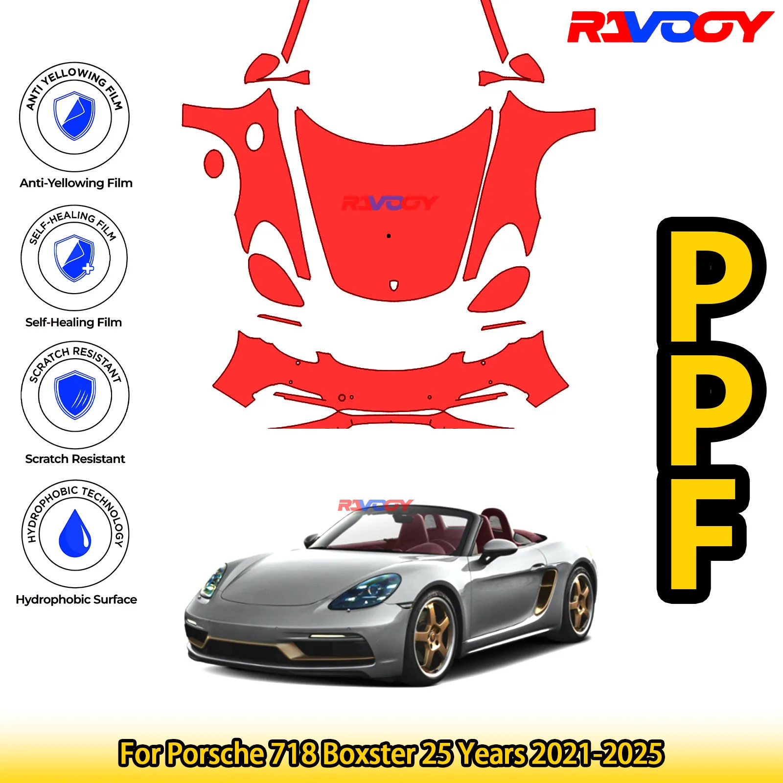 

For Porsche 718 Boxster 25 Years 2021-2025 Glossy Matte Black Precut front PPF Kit Paint Protection Film