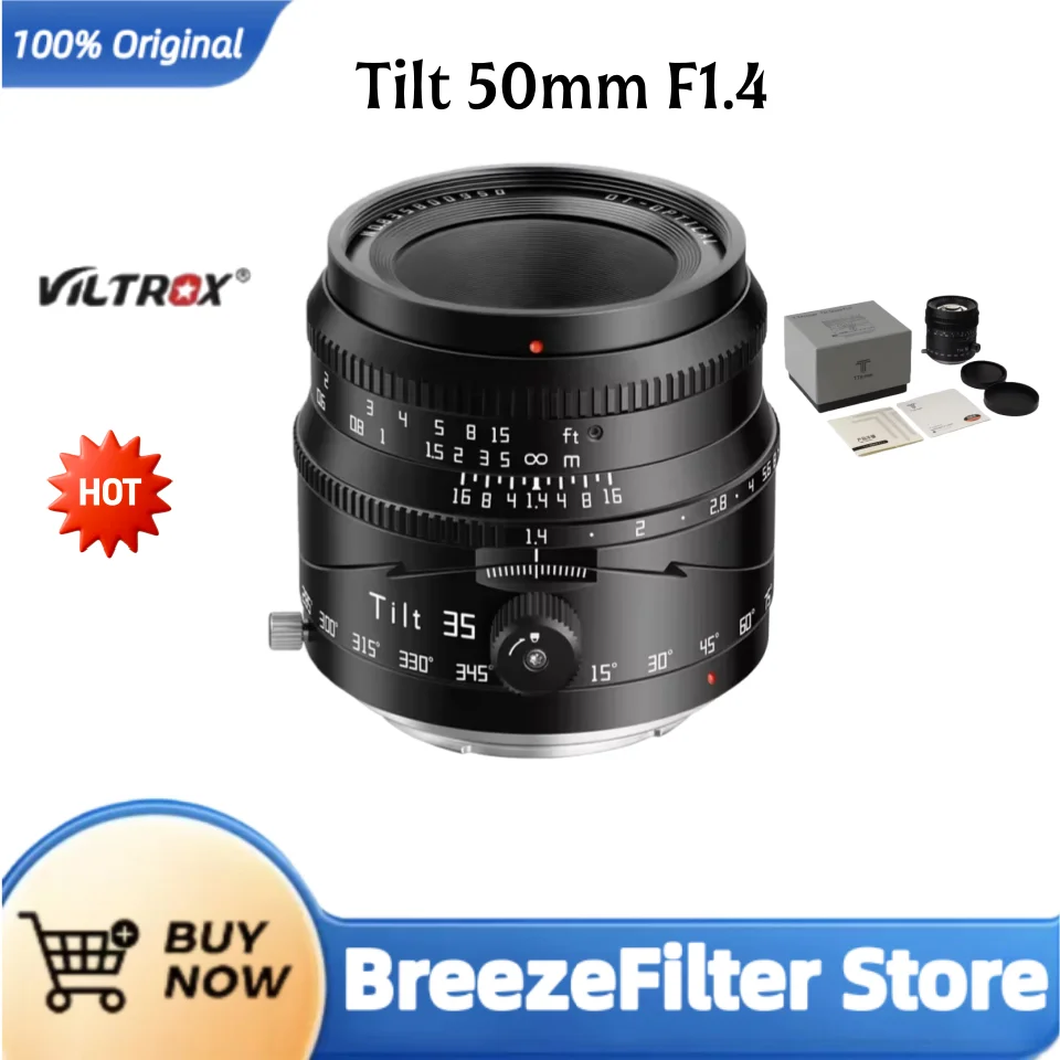Lente de Cámara TTArtisan Tilt 50mm F1.4 MF de Fotograma Completo para Fotografía de Estudio, Compatible con Sony E, Nikon Z, Fujifilm XF, M43 y Montura L