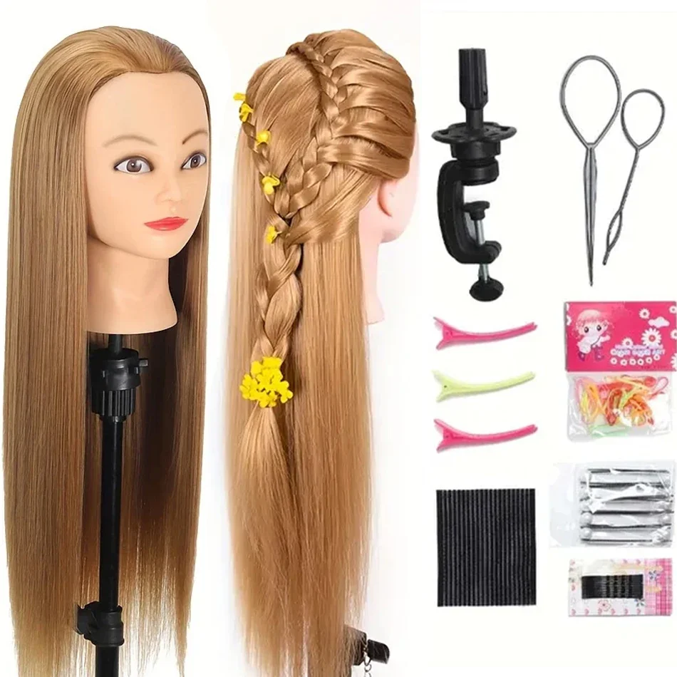 

Long Synthetic Fiber Hair Mannequin Head With Free Clamp Stand Hairdresser Training Manikin Cosmetology Doll Head For DIY Braid