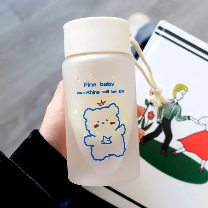 Cute Bear Frosted Water Bottle Kawaii   for Student Kids Portable s BPA Free Leak-Proof Drinking bottle water